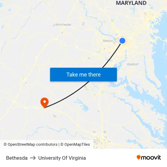 Bethesda to University Of Virginia map