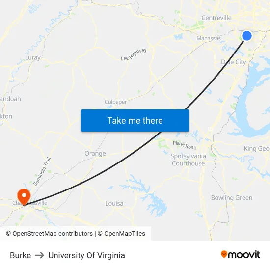 Burke to University Of Virginia map