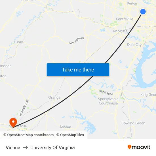 Vienna to University Of Virginia map
