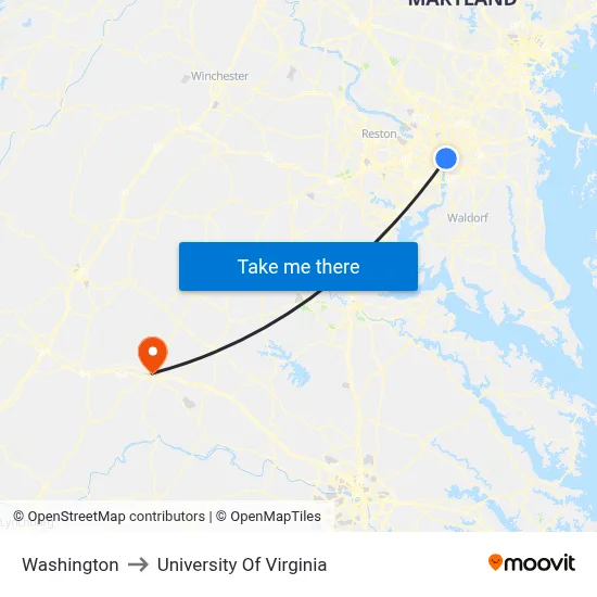 Washington to University Of Virginia map