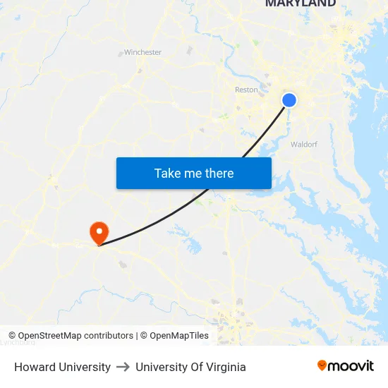 Howard University to University Of Virginia map