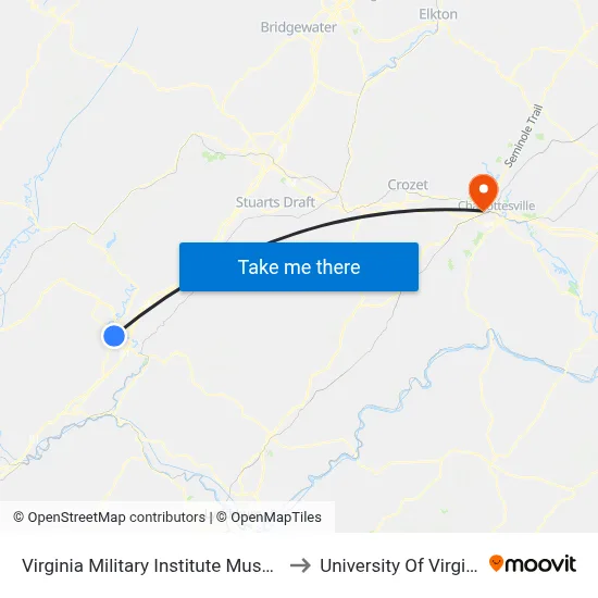 Virginia Military Institute Museum to University Of Virginia map