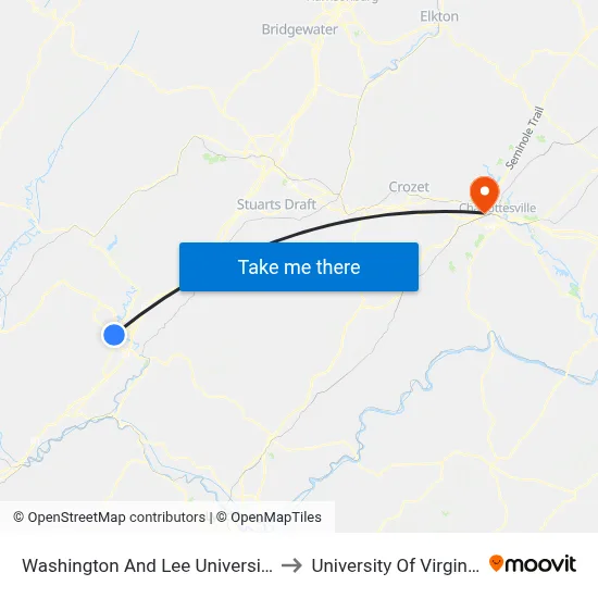 Washington And Lee University to University Of Virginia map