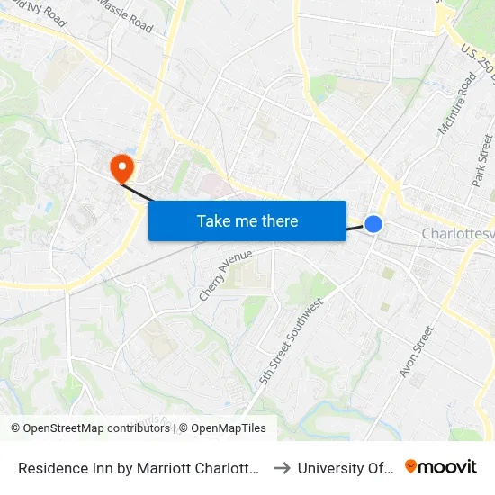 Residence Inn by Marriott Charlottesville Downtown to University Of Virginia map