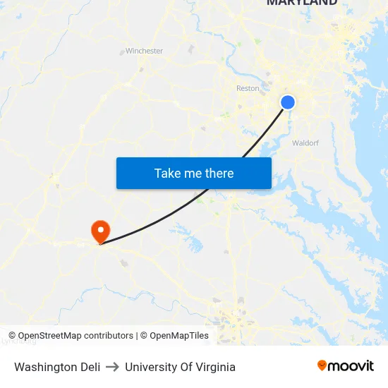 Washington Deli to University Of Virginia map