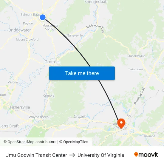 Jmu Godwin Transit Center to University Of Virginia map