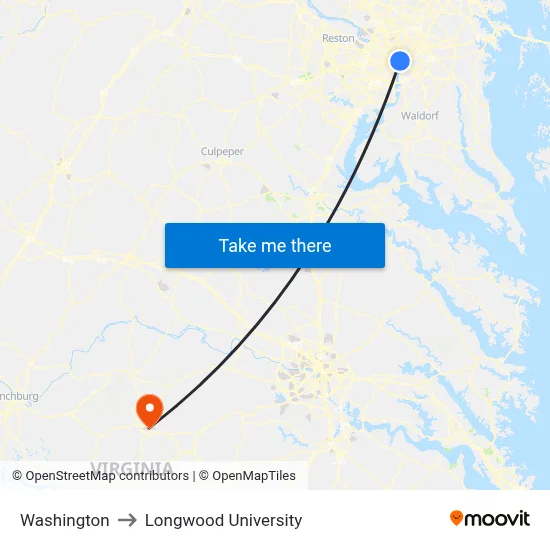 Washington to Longwood University map