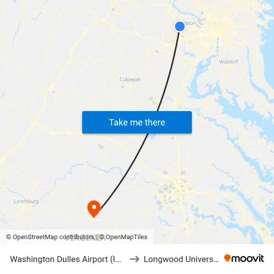 Washington Dulles Airport (IAD) to Longwood University map