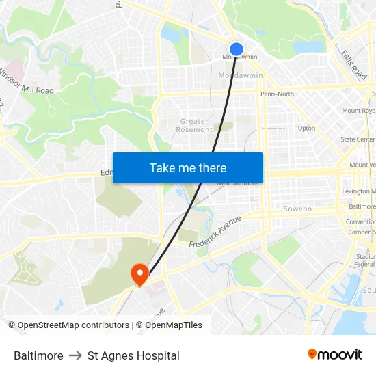 Baltimore to St Agnes Hospital map