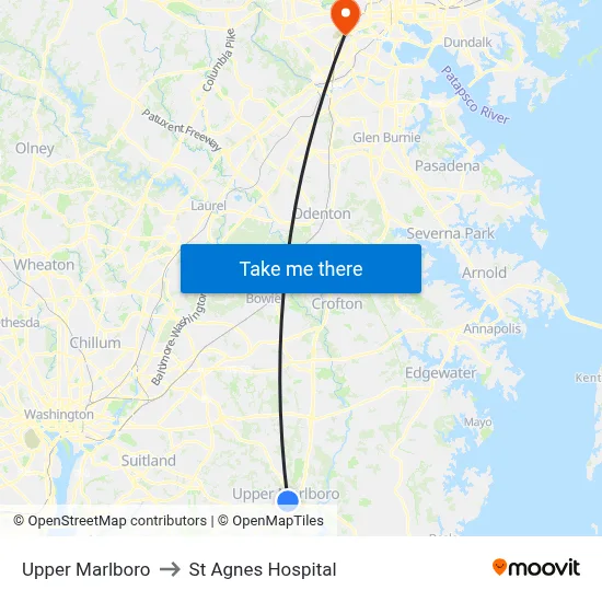 Upper Marlboro to St Agnes Hospital map