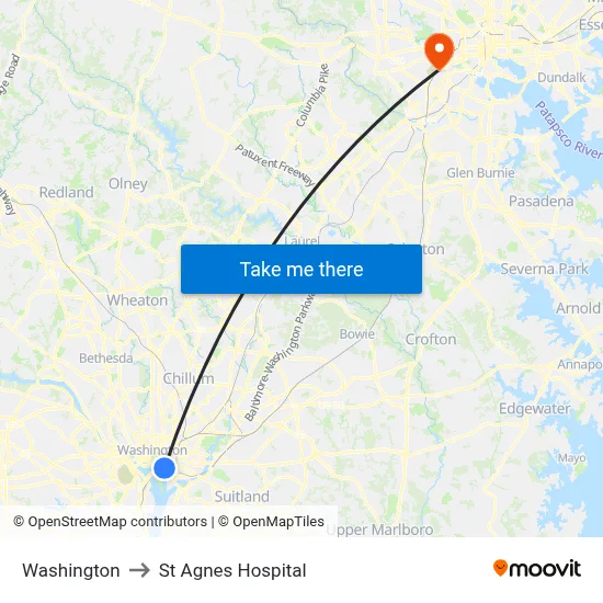 Washington to St Agnes Hospital map