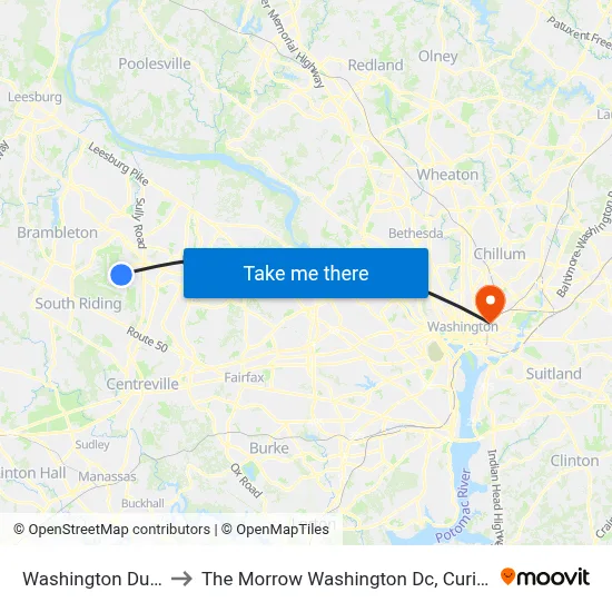 Washington Dulles Airport to The Morrow Washington Dc, Curio Collection by Hilton map