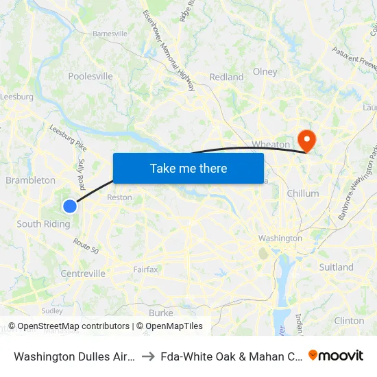 Washington Dulles Airport to Fda-White Oak & Mahan Circle map