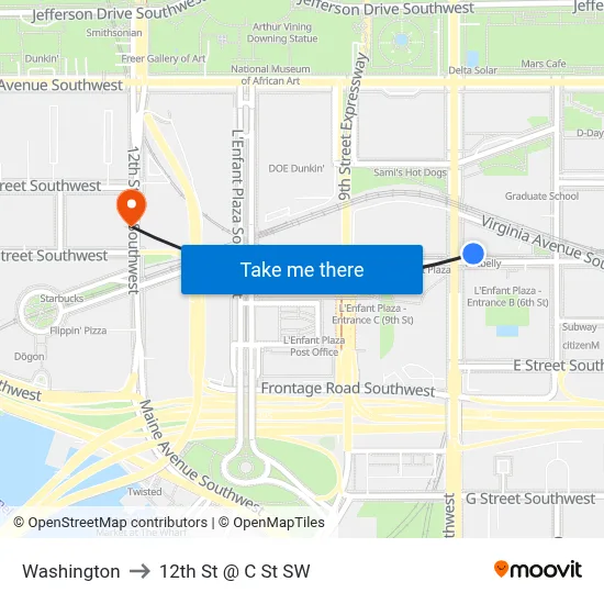 Washington to 12th St @ C St SW map