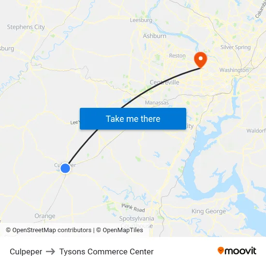 Culpeper to Tysons Commerce Center map