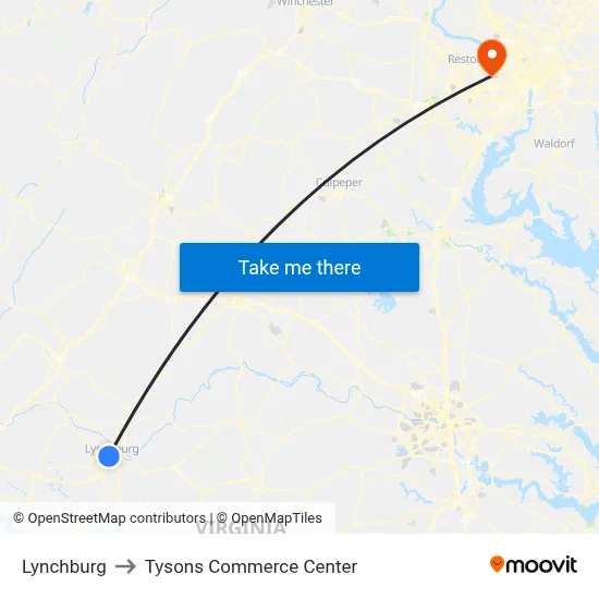 Lynchburg to Tysons Commerce Center map
