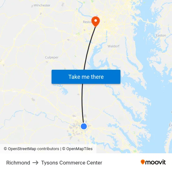 Richmond to Tysons Commerce Center map