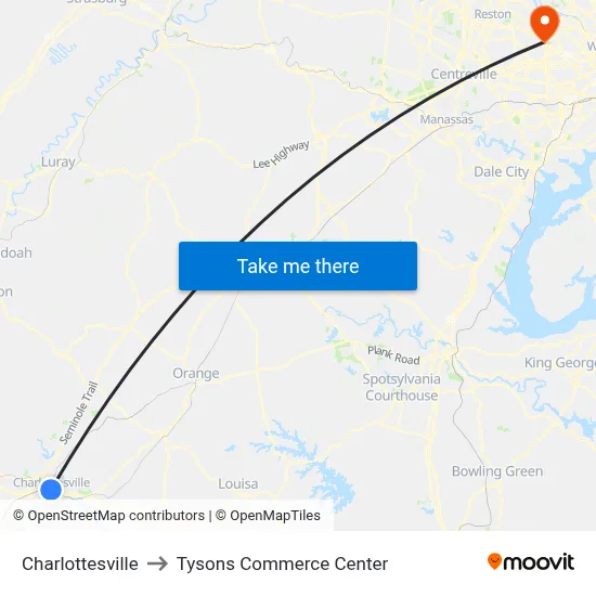 Charlottesville to Tysons Commerce Center map