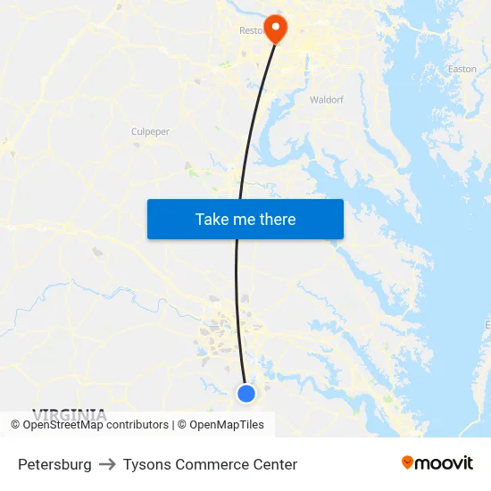 Petersburg to Tysons Commerce Center map