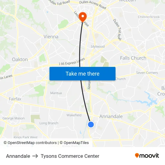 Annandale to Tysons Commerce Center map