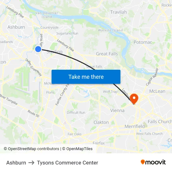 Ashburn to Tysons Commerce Center map
