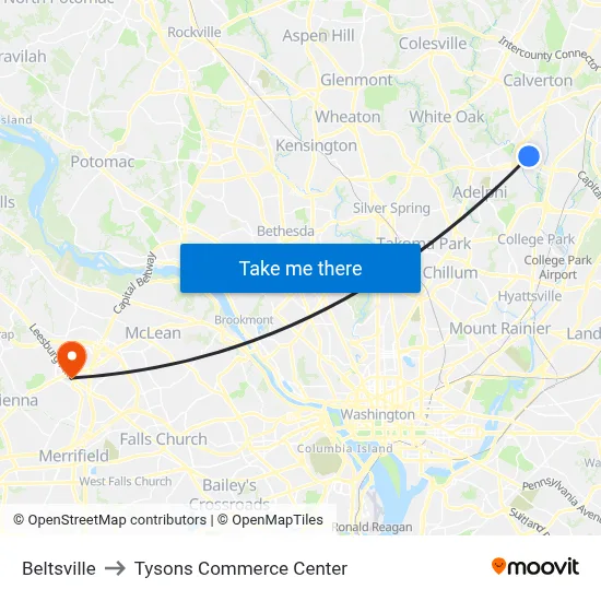 Beltsville to Tysons Commerce Center map