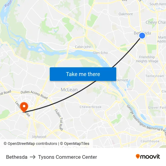 Bethesda to Tysons Commerce Center map