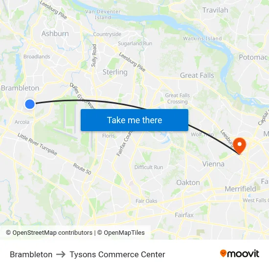 Brambleton to Tysons Commerce Center map