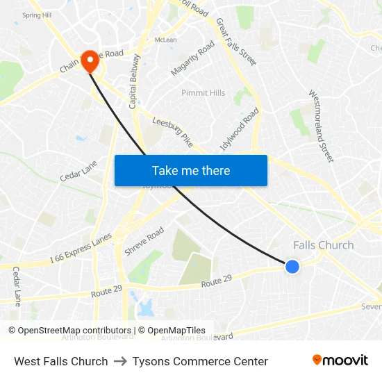West Falls Church to Tysons Commerce Center map