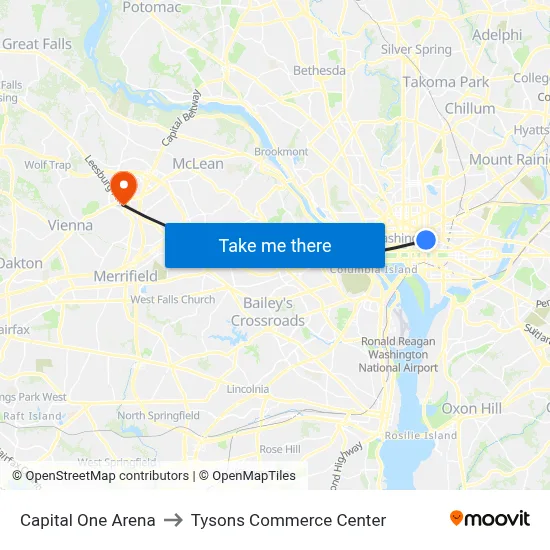Capital One Arena to Tysons Commerce Center map