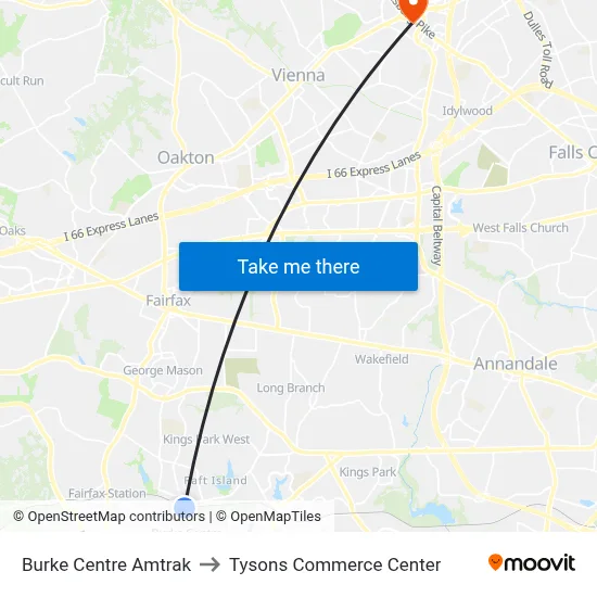 Burke Centre Amtrak to Tysons Commerce Center map