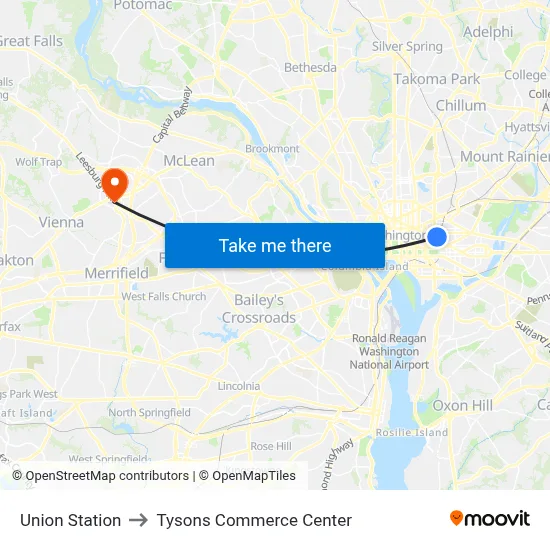Union Station to Tysons Commerce Center map