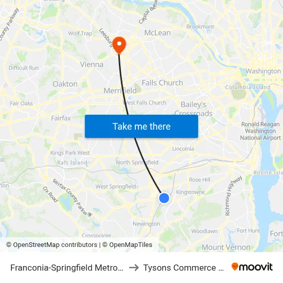 Franconia-Springfield Metro Station to Tysons Commerce Center map
