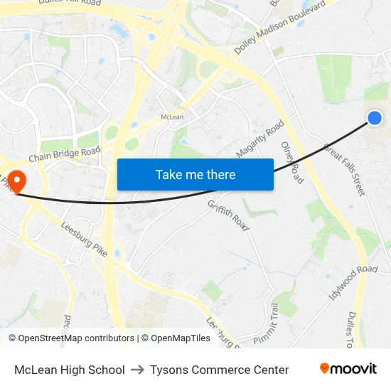 McLean High School to Tysons Commerce Center map