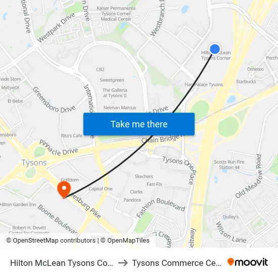 Hilton McLean Tysons Corner to Tysons Commerce Center map
