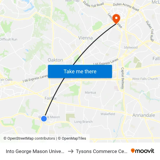 Into George Mason University to Tysons Commerce Center map