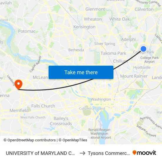 UNIVERSITY of MARYLAND COLLEGE PARK to Tysons Commerce Center map
