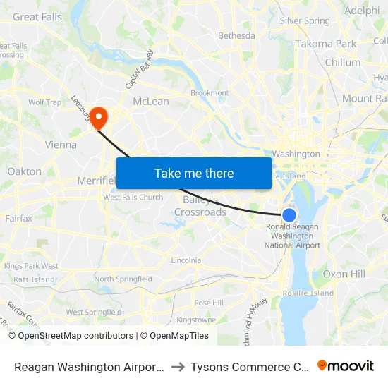Reagan Washington Airport DCA to Tysons Commerce Center map