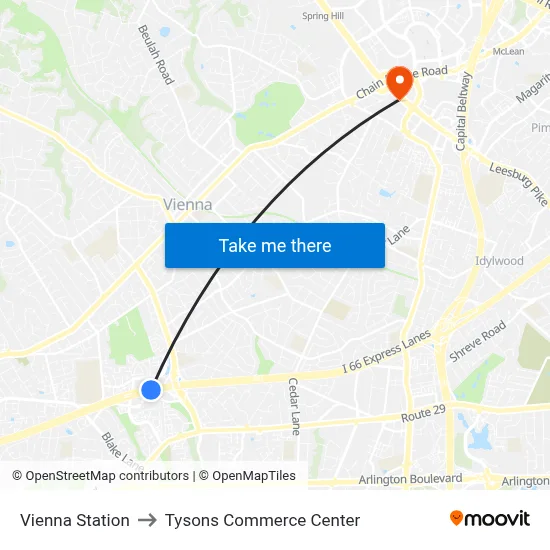 Vienna Station to Tysons Commerce Center map