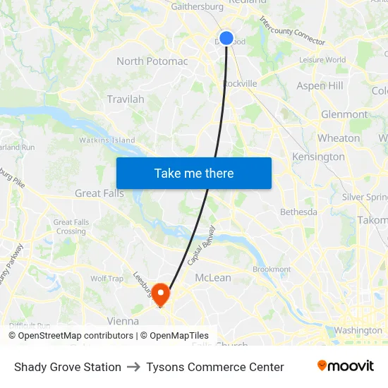 Shady Grove Station to Tysons Commerce Center map