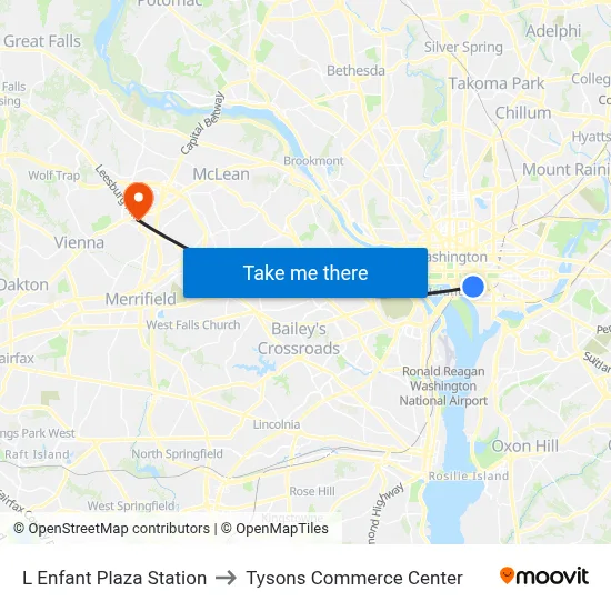 L Enfant Plaza Station to Tysons Commerce Center map