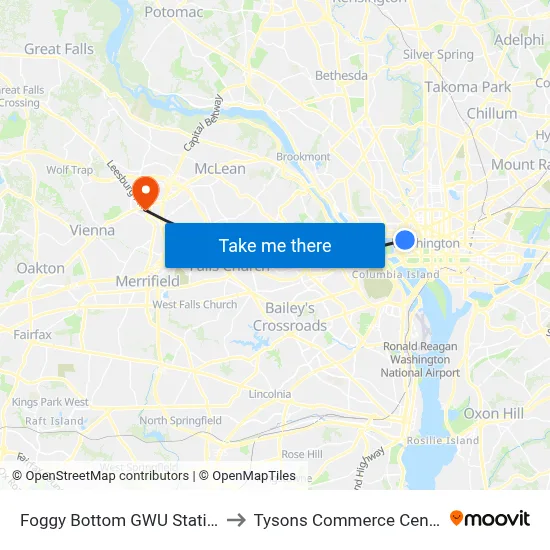 Foggy Bottom GWU Station to Tysons Commerce Center map