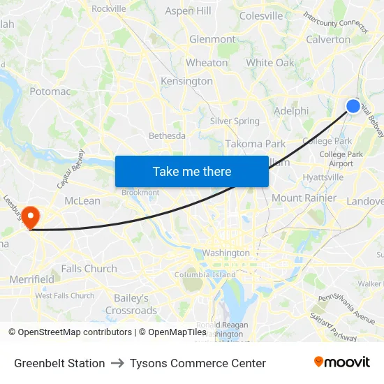Greenbelt Station to Tysons Commerce Center map