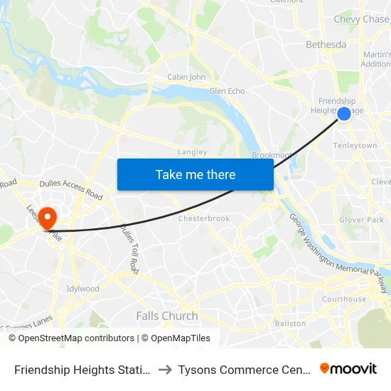 Friendship Heights Station to Tysons Commerce Center map