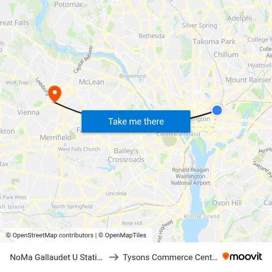 NoMa Gallaudet U Station to Tysons Commerce Center map