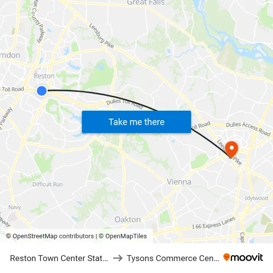 Reston Town Center Station to Tysons Commerce Center map