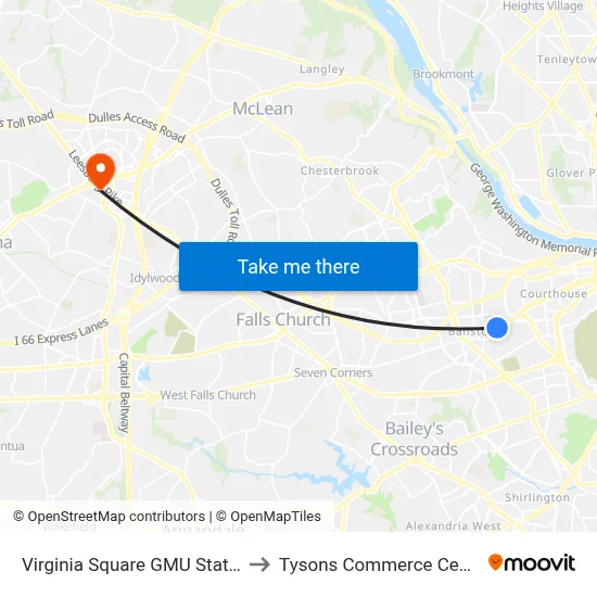 Virginia Square GMU Station to Tysons Commerce Center map
