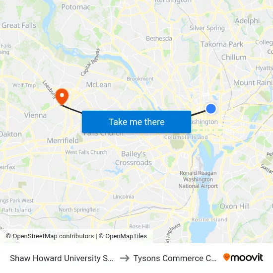 Shaw Howard University Station to Tysons Commerce Center map