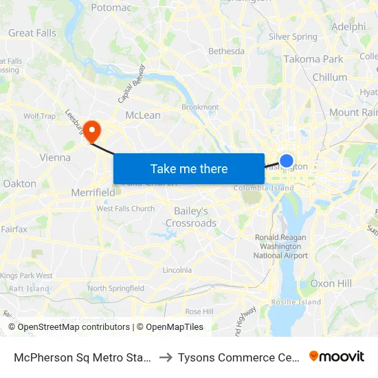 McPherson Sq Metro Station to Tysons Commerce Center map