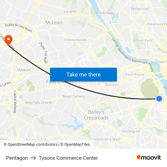Pentagon to Tysons Commerce Center map